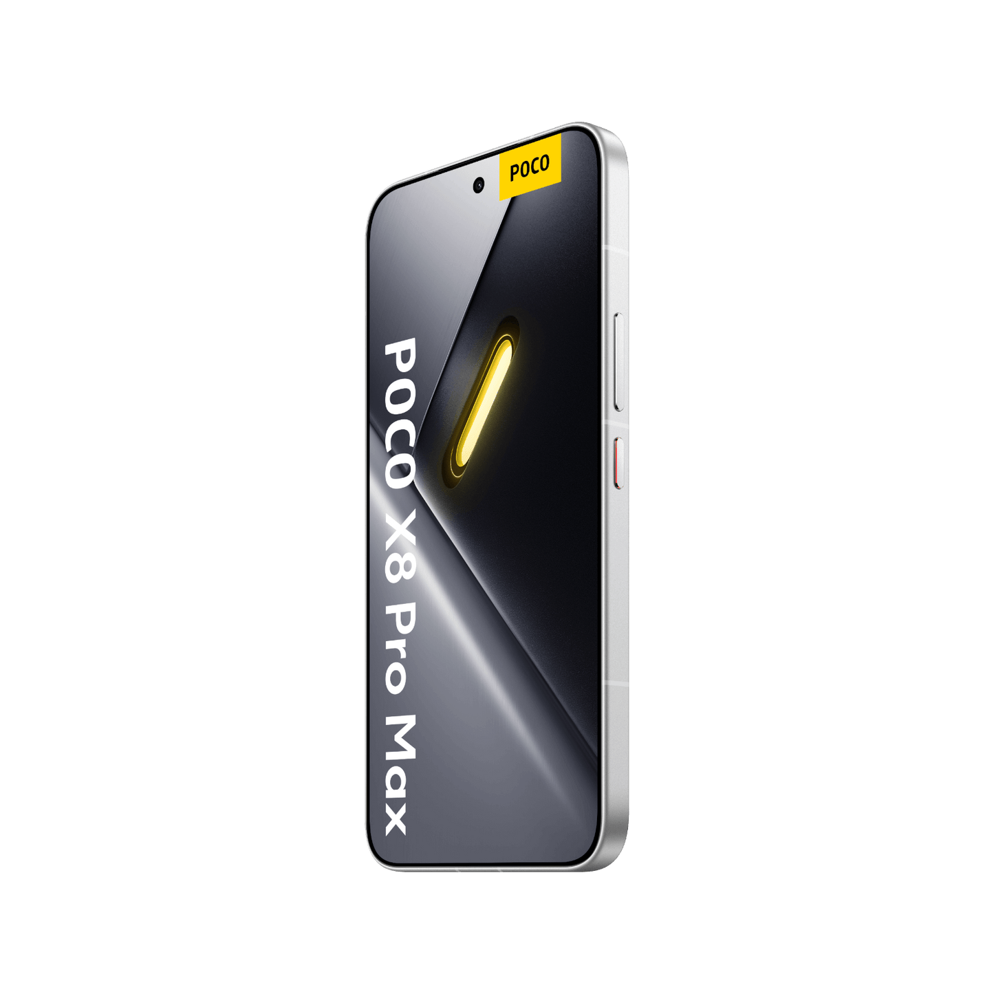 Smartfon POCO X8 Pro Max Biały Przedni, prawy bok