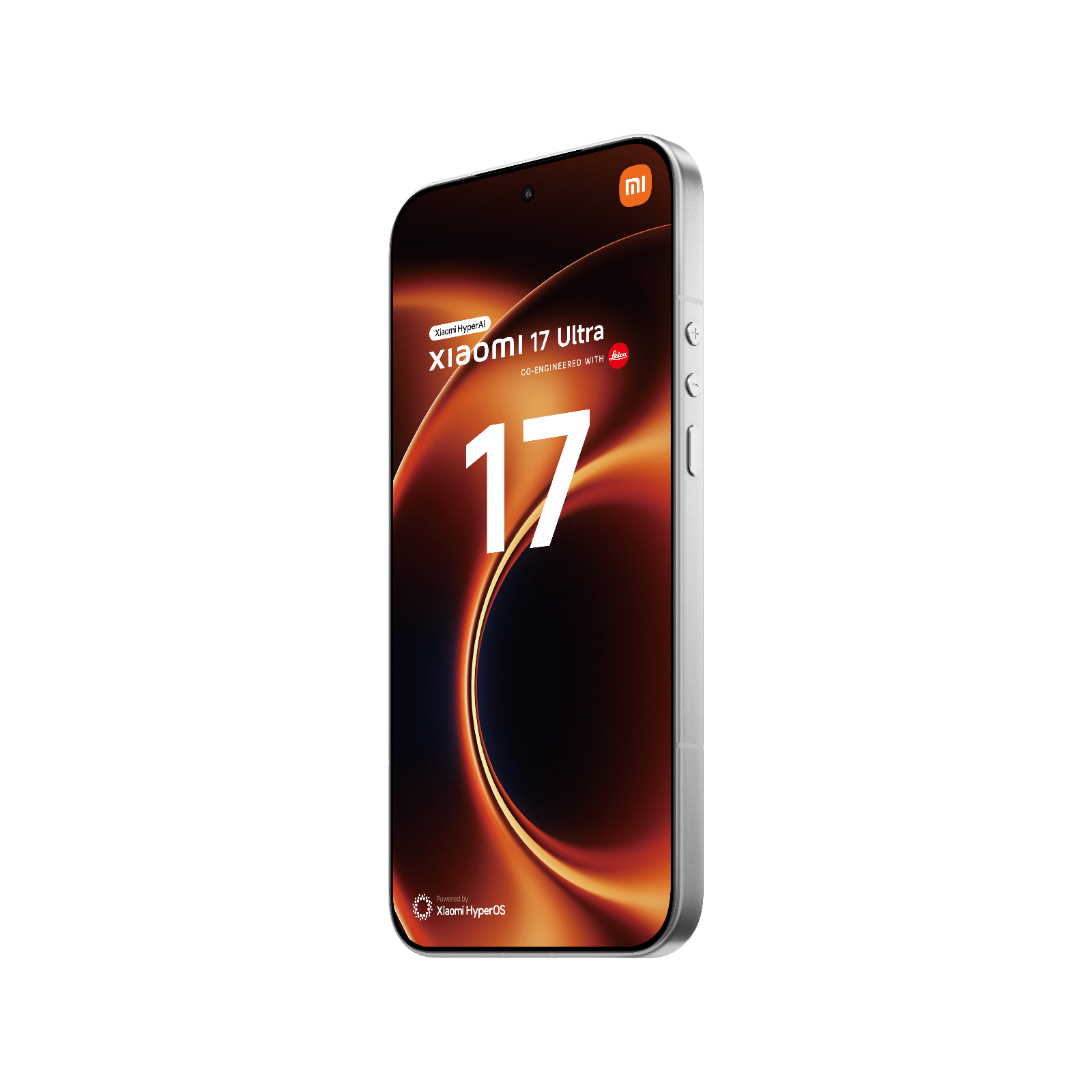 Smartfon Xiaomi 17 Ultra Biały Przedni, prawy bok