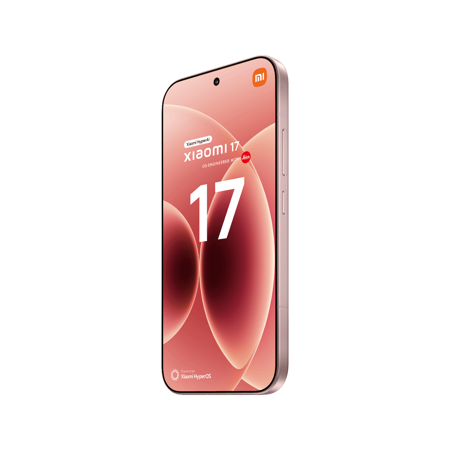 Smartfon Xiaomi 17 Różowy Przedni, prawy bok