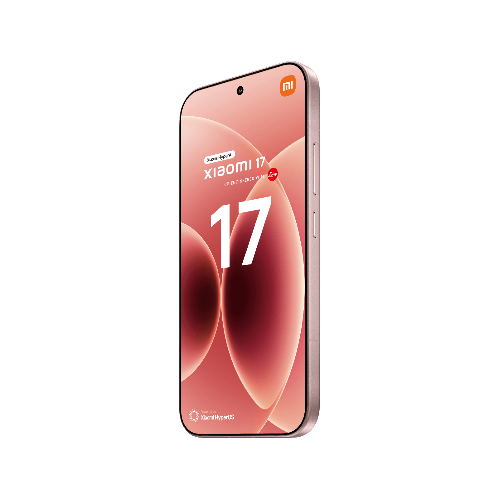 Smartfon Xiaomi 17 Różowy Przedni, prawy bok