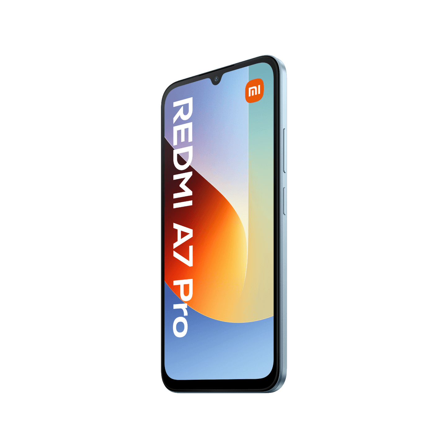 Smartfon Redmi A7 Pro Niebieski Przedni, prawy bok