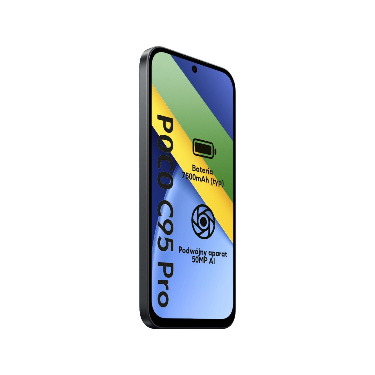 Smartfon POCO C95 Pro Czarny Przedni lewy bok