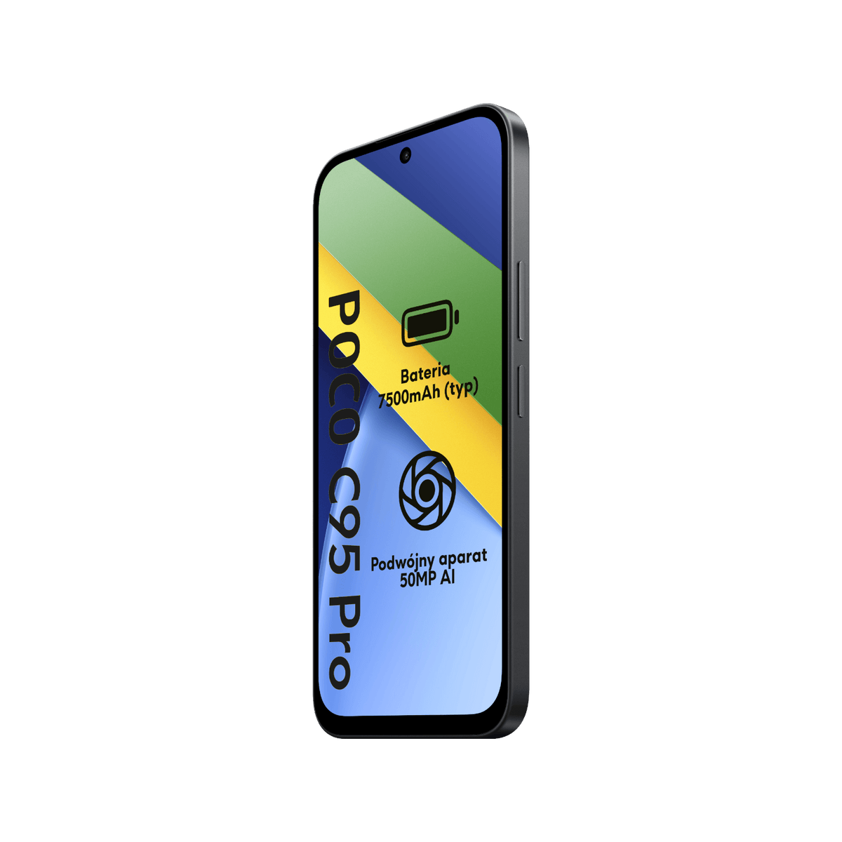 Smartfon POCO C95 Pro Czarny Przedni prawy bok
