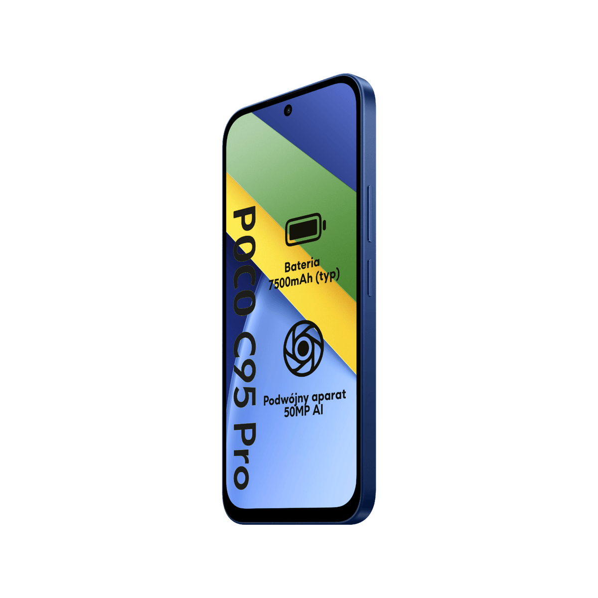 Smartfon POCO C95 Pro Niebieski Przedni prawy bok
