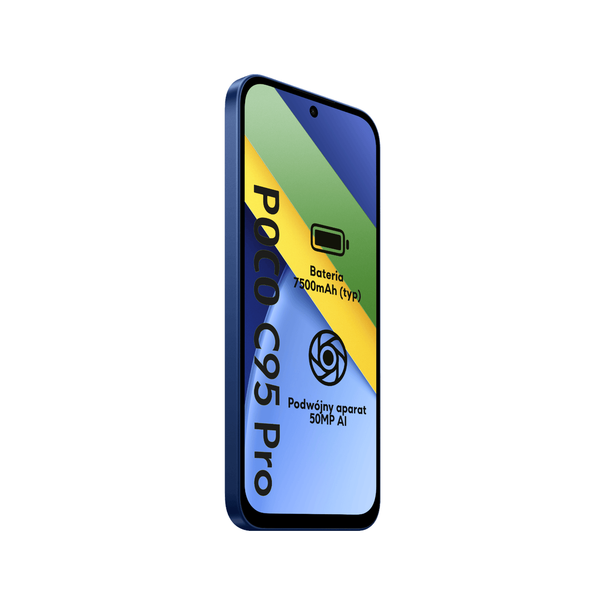 Smartfon POCO C95 Pro Niebieski Przedni lewy bok