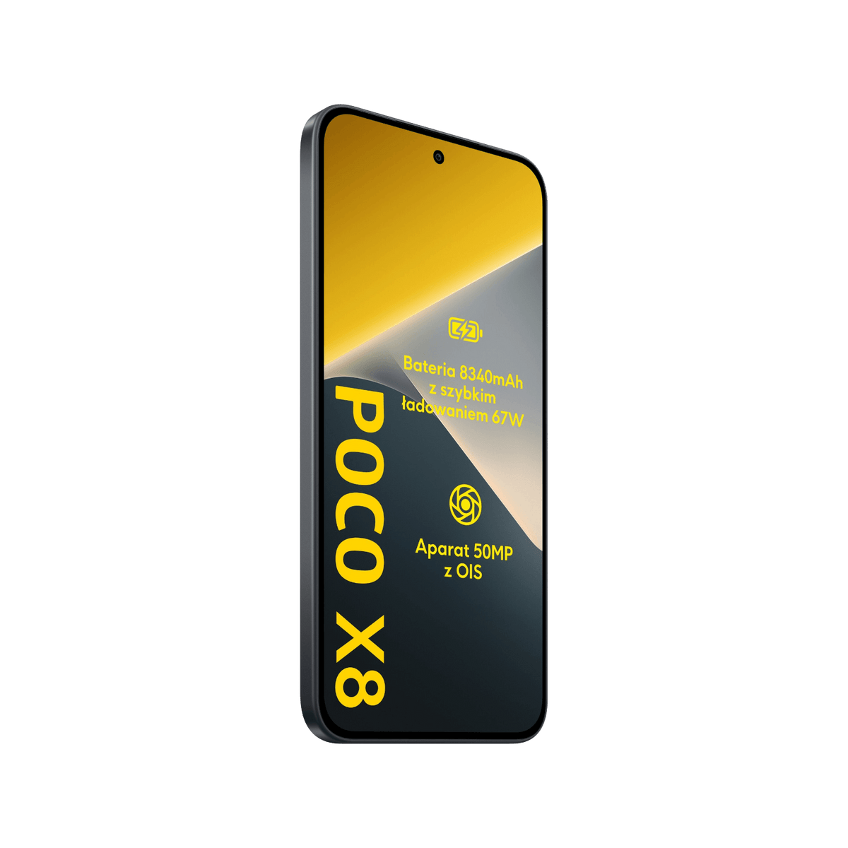 Smartfon POCO X8 Czarny Przedni lewy bok