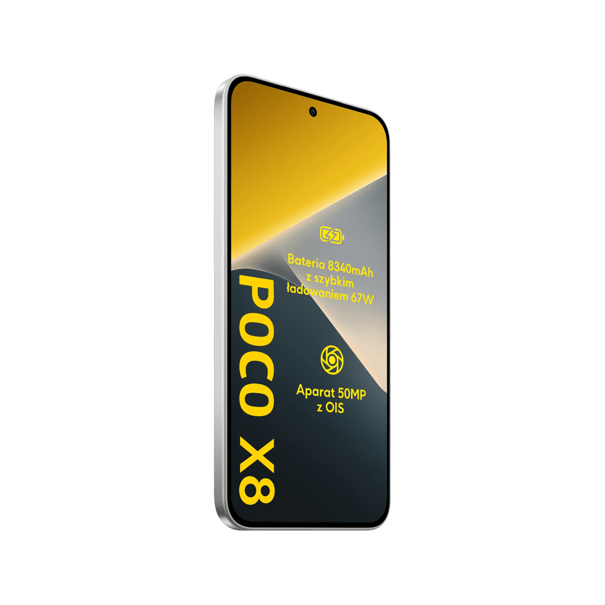 Smartfon POCO X8 Biały Przedni lewy bok