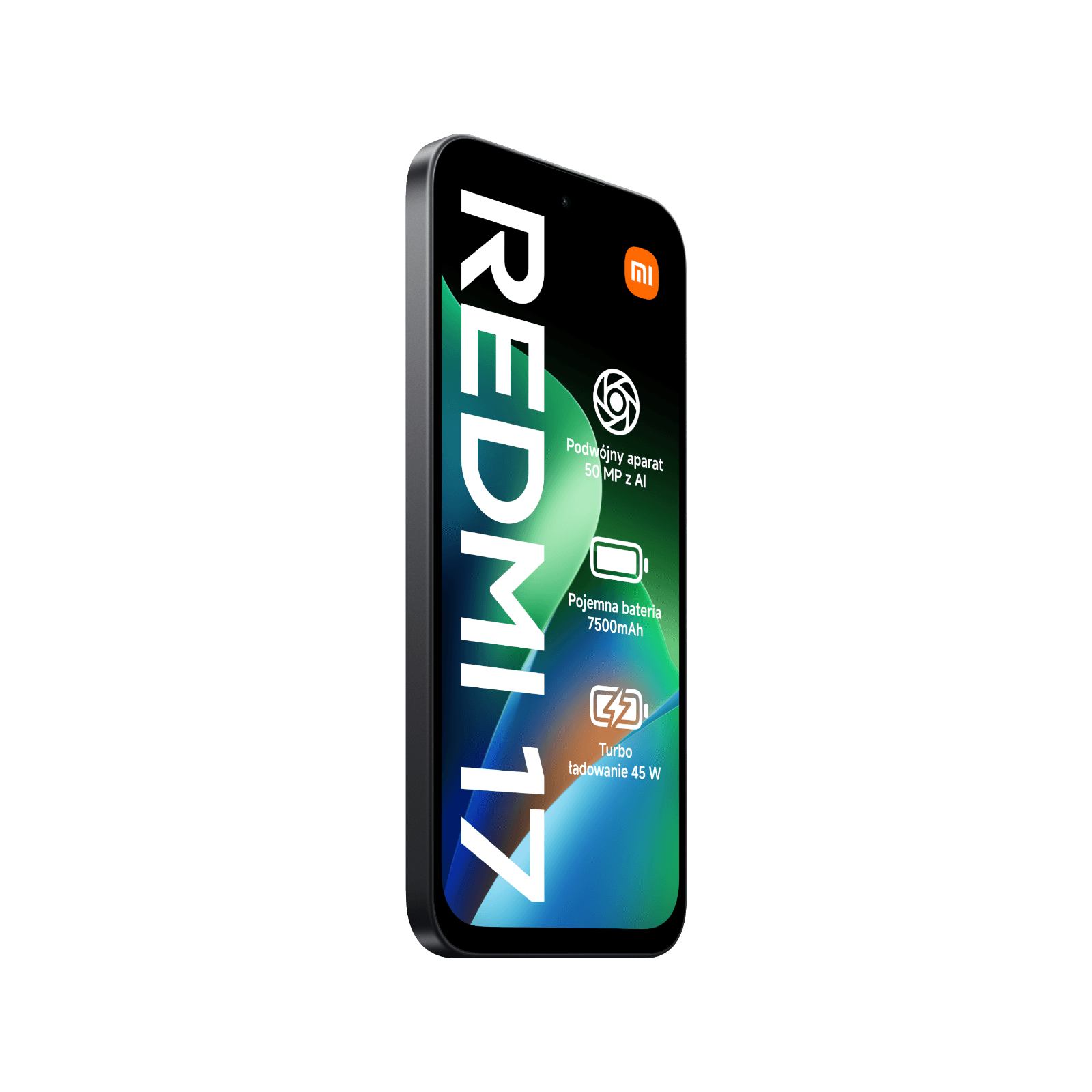 Smartfon Redmi 17 Czarny Przedni, lewy bok