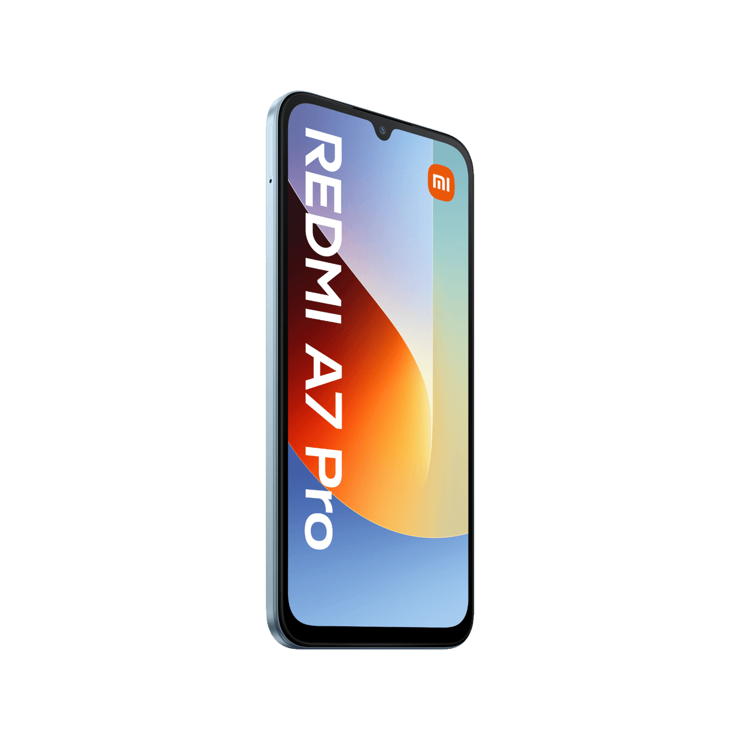 Smartfon Redmi A7 Pro Niebieski Przedni, lewy bok